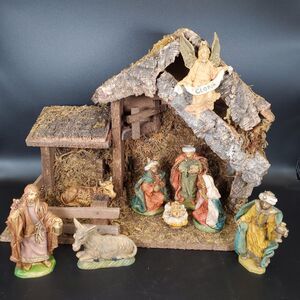 Vintage Fontanini Nativity Set 1950s Italy 9 Figures w Music Stable